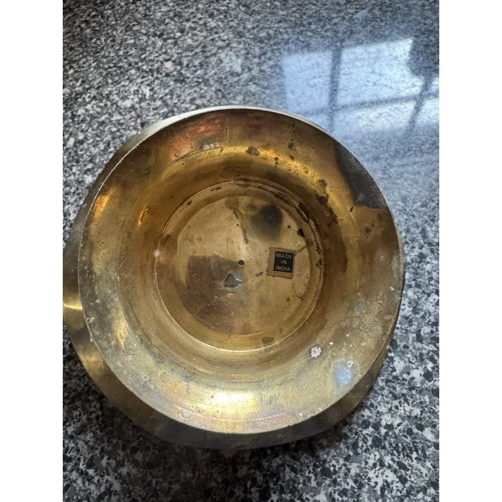 Vintage Brass Basket Ruffled Edge With Handle, Trinket Dish, Ashtray,‎ Decor
